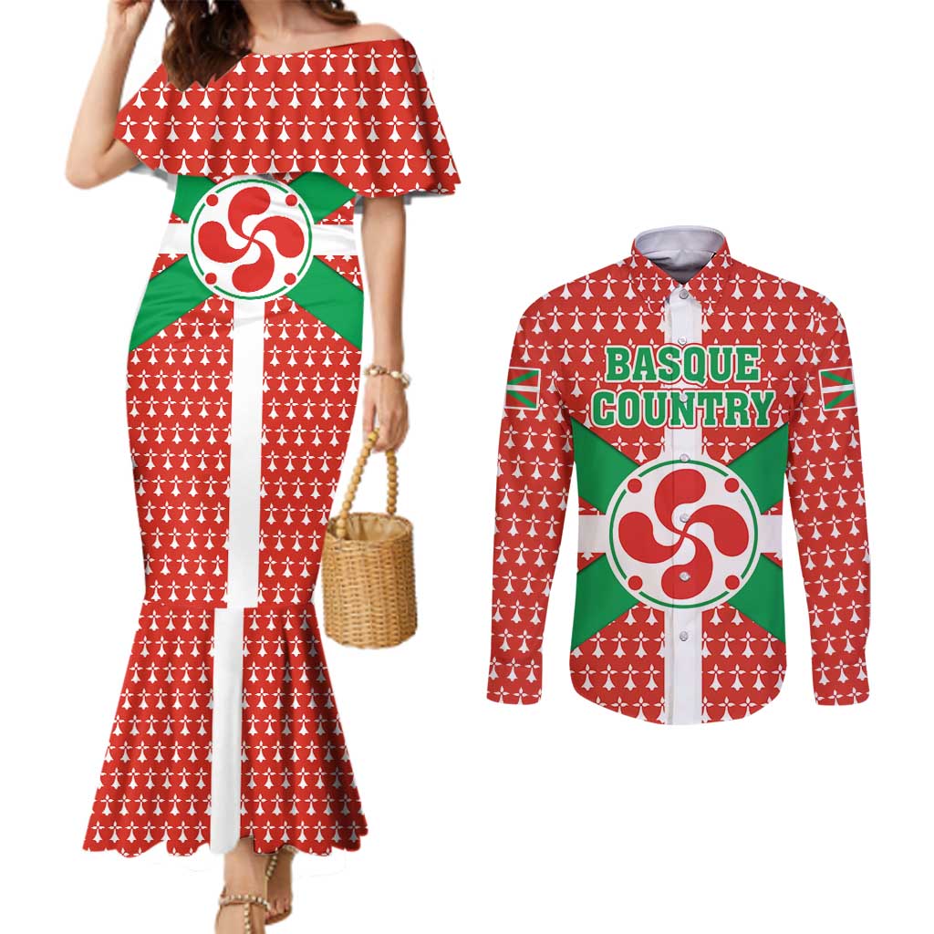 Basque Country Flag Couples Matching Mermaid Dress and Long Sleeve Button Shirt Autonomous Community of Spain - Wonder Print Shop