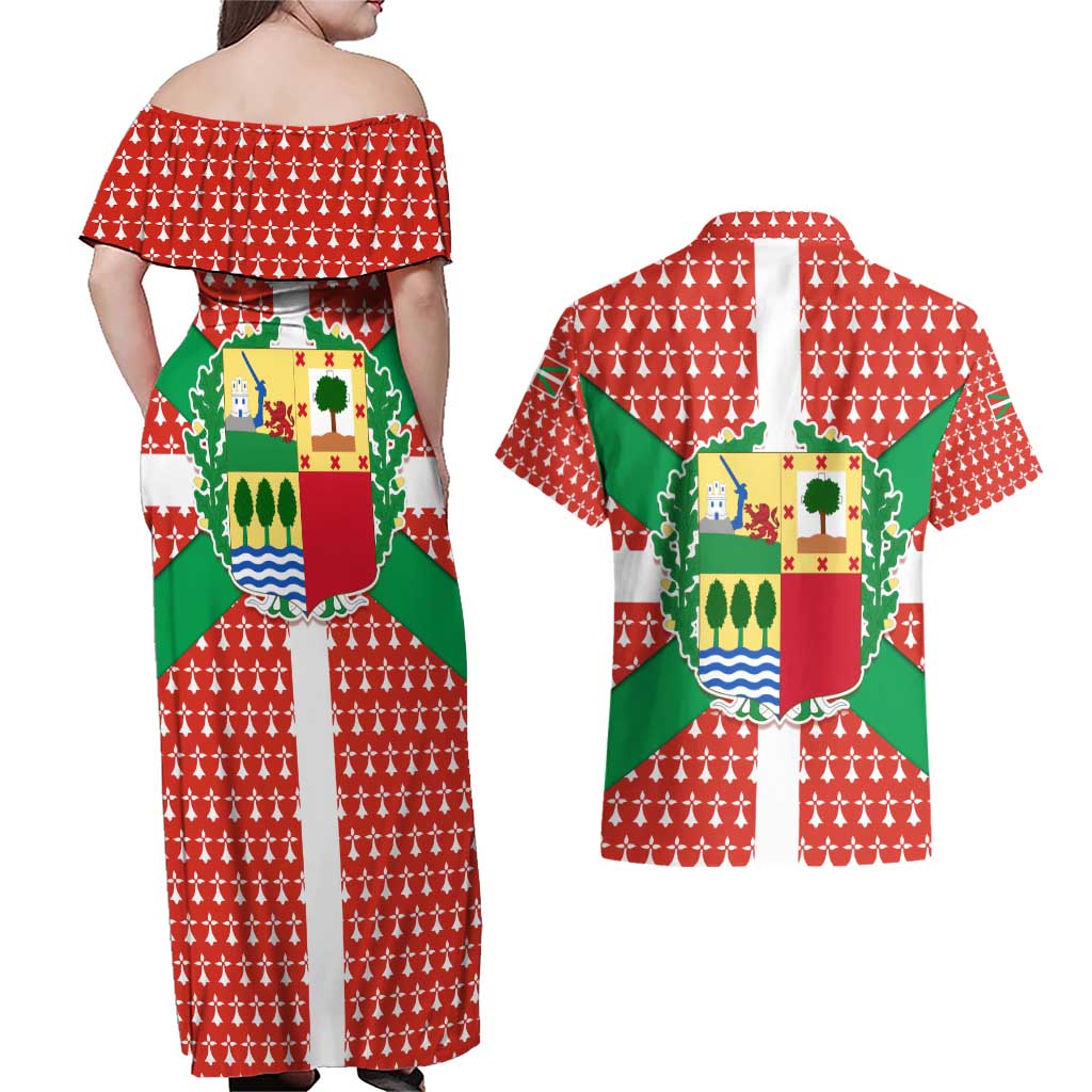 Basque Country Flag Couples Matching Off Shoulder Maxi Dress and Hawaiian Shirt Autonomous Community of Spain - Wonder Print Shop