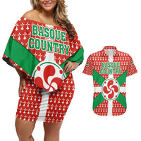 Basque Country Flag Couples Matching Off Shoulder Short Dress and Hawaiian Shirt Autonomous Community of Spain - Wonder Print Shop