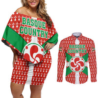 Basque Country Flag Couples Matching Off Shoulder Short Dress and Long Sleeve Button Shirt Autonomous Community of Spain - Wonder Print Shop