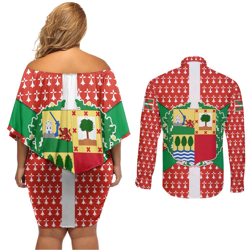 Basque Country Flag Couples Matching Off Shoulder Short Dress and Long Sleeve Button Shirt Autonomous Community of Spain - Wonder Print Shop