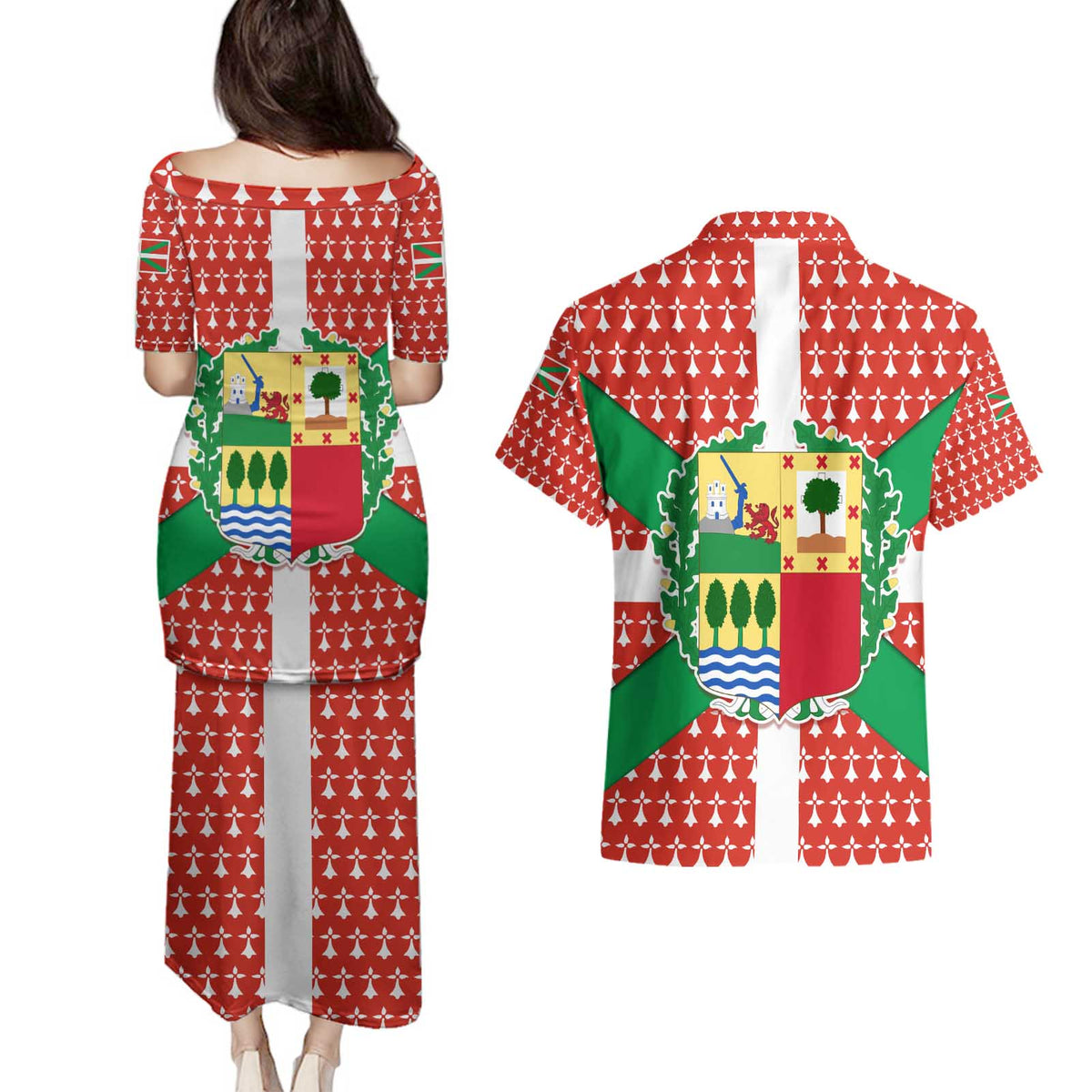 Basque Country Flag Couples Matching Puletasi and Hawaiian Shirt Autonomous Community of Spain - Wonder Print Shop
