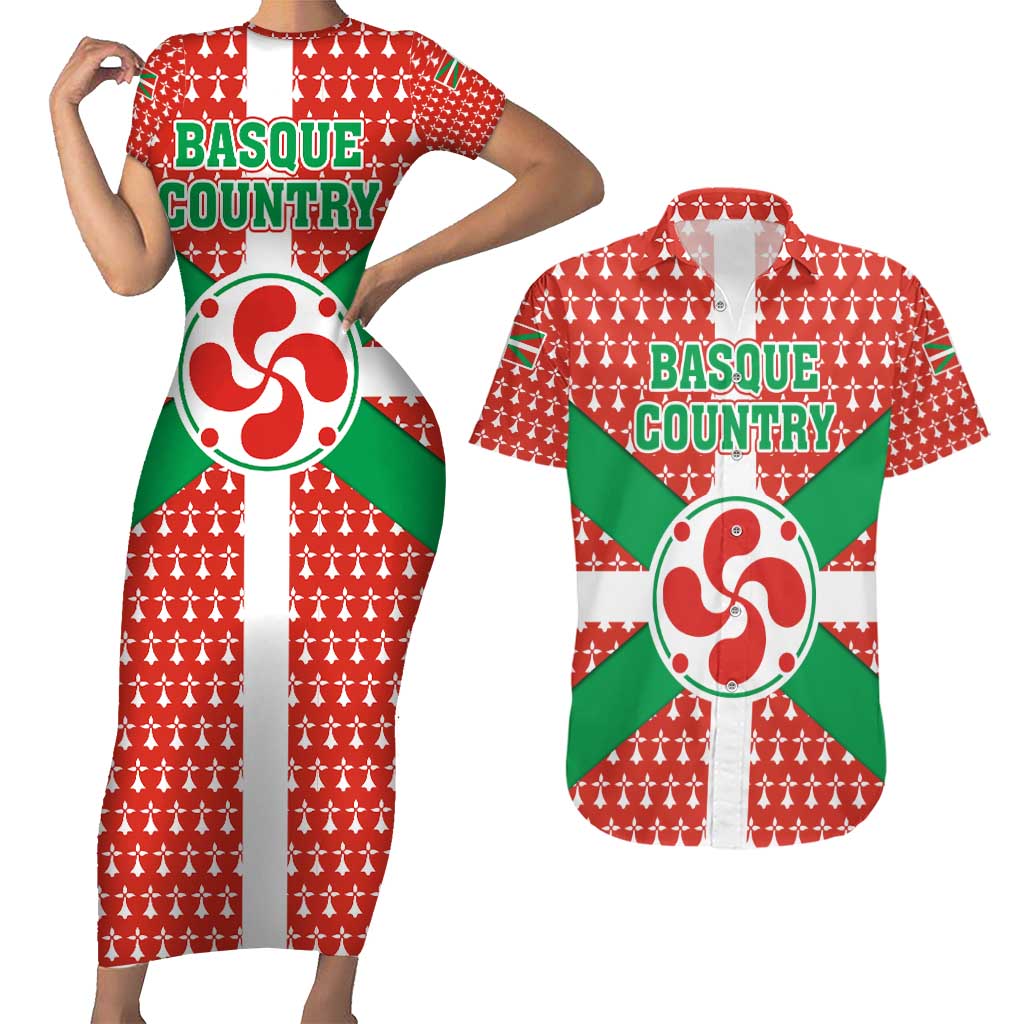 Basque Country Flag Couples Matching Short Sleeve Bodycon Dress and Hawaiian Shirt Autonomous Community of Spain - Wonder Print Shop