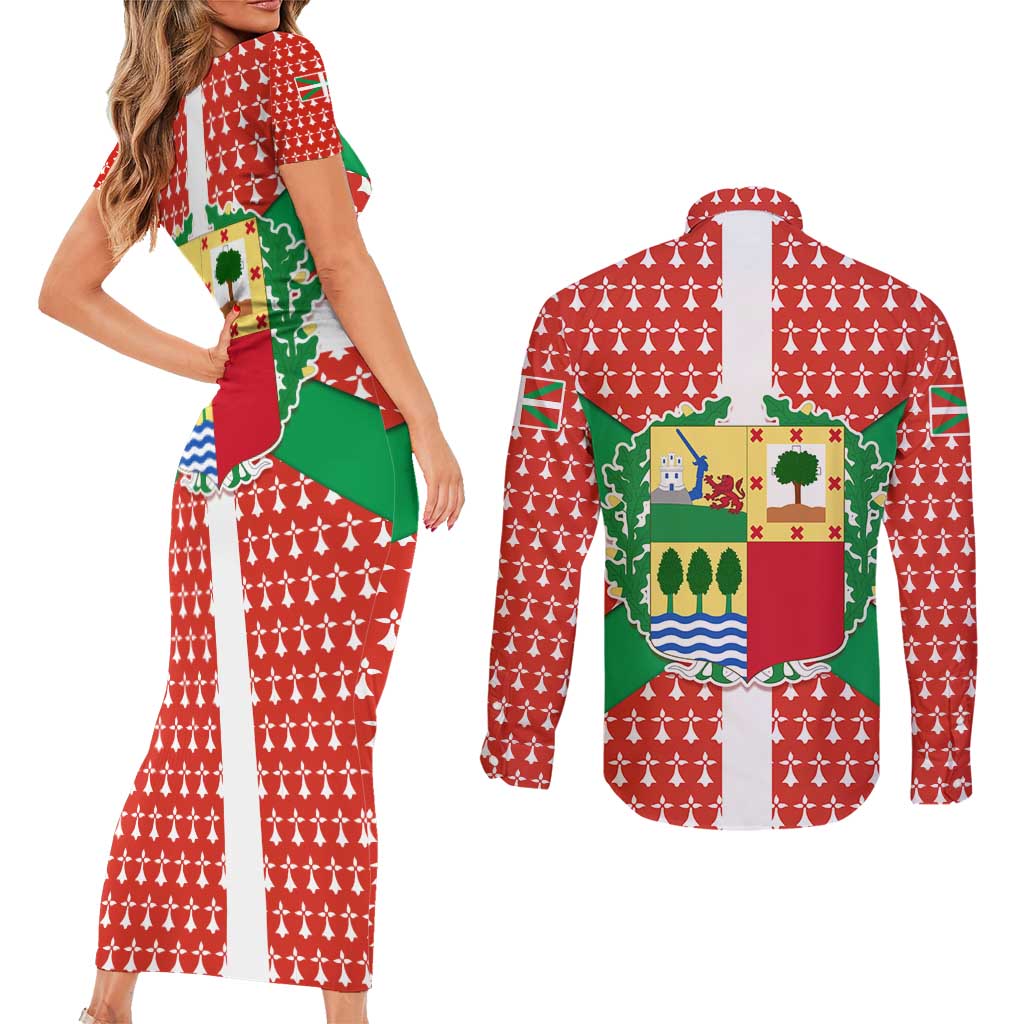 Basque Country Flag Couples Matching Short Sleeve Bodycon Dress and Long Sleeve Button Shirt Autonomous Community of Spain - Wonder Print Shop