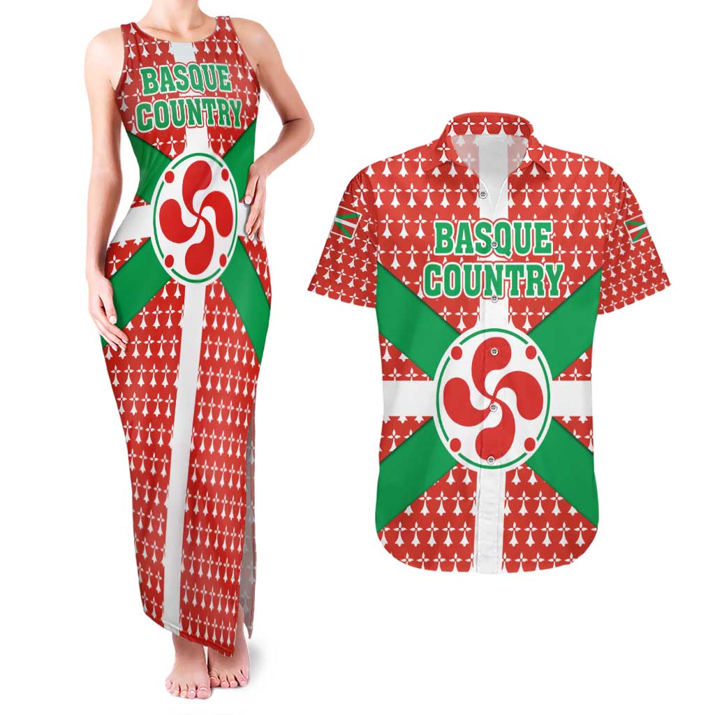 Basque Country Flag Couples Matching Tank Maxi Dress and Hawaiian Shirt Autonomous Community of Spain - Wonder Print Shop