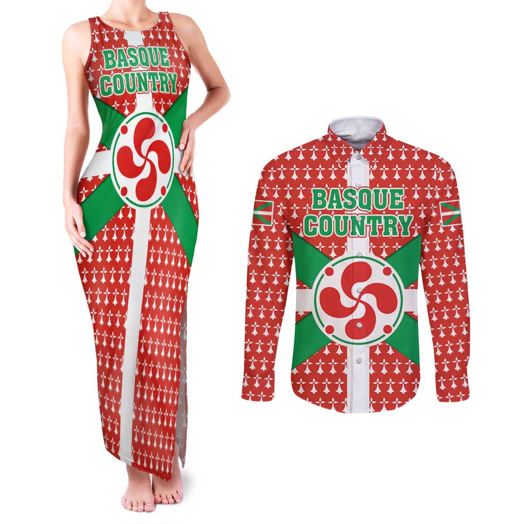Basque Country Flag Couples Matching Tank Maxi Dress and Long Sleeve Button Shirt Autonomous Community of Spain - Wonder Print Shop
