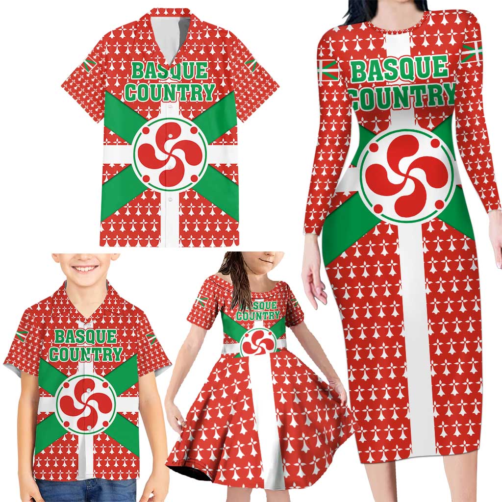 Basque Country Flag Family Matching Long Sleeve Bodycon Dress and Hawaiian Shirt Autonomous Community of Spain - Wonder Print Shop