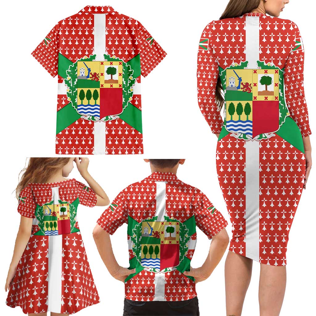 Basque Country Flag Family Matching Long Sleeve Bodycon Dress and Hawaiian Shirt Autonomous Community of Spain - Wonder Print Shop