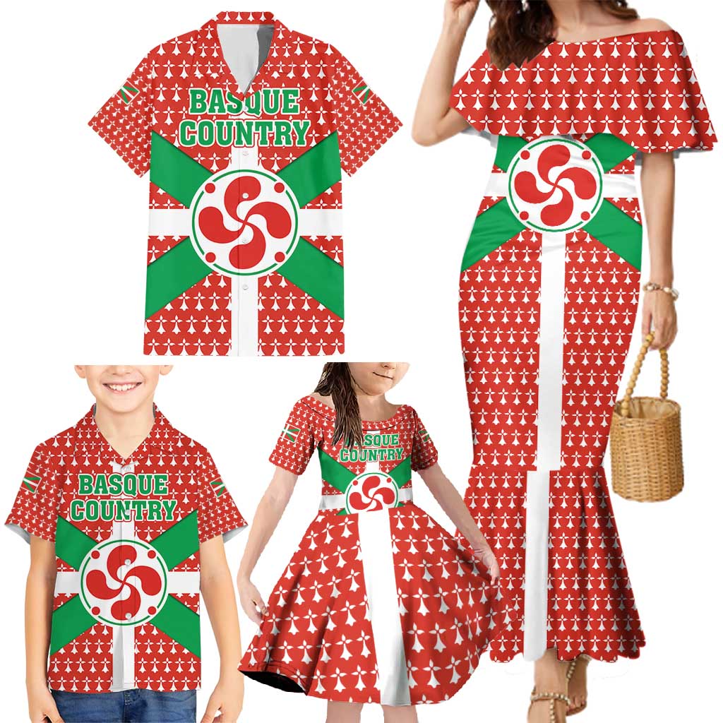 Basque Country Flag Family Matching Mermaid Dress and Hawaiian Shirt Autonomous Community of Spain - Wonder Print Shop