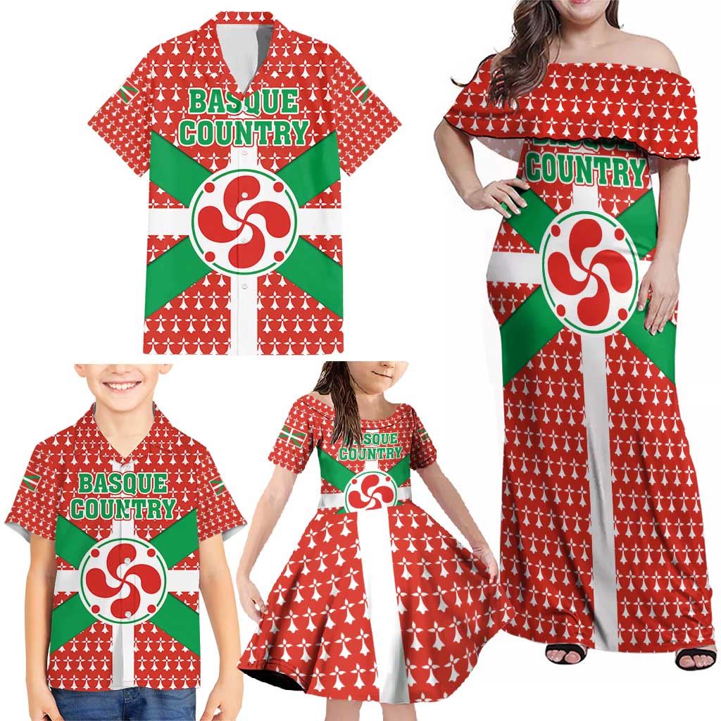 Basque Country Flag Family Matching Off Shoulder Maxi Dress and Hawaiian Shirt Autonomous Community of Spain - Wonder Print Shop