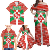 Basque Country Flag Family Matching Off Shoulder Maxi Dress and Hawaiian Shirt Autonomous Community of Spain - Wonder Print Shop