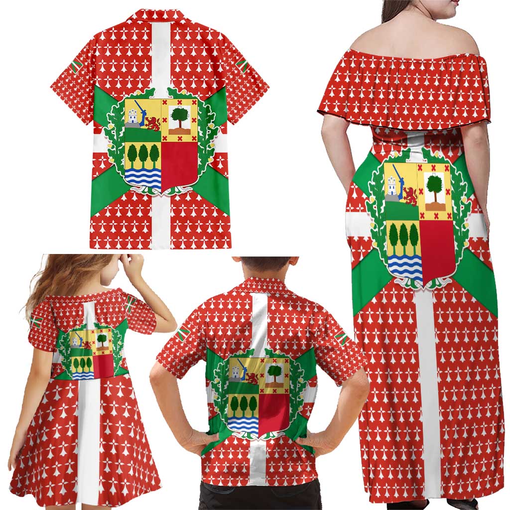 Basque Country Flag Family Matching Off Shoulder Maxi Dress and Hawaiian Shirt Autonomous Community of Spain - Wonder Print Shop