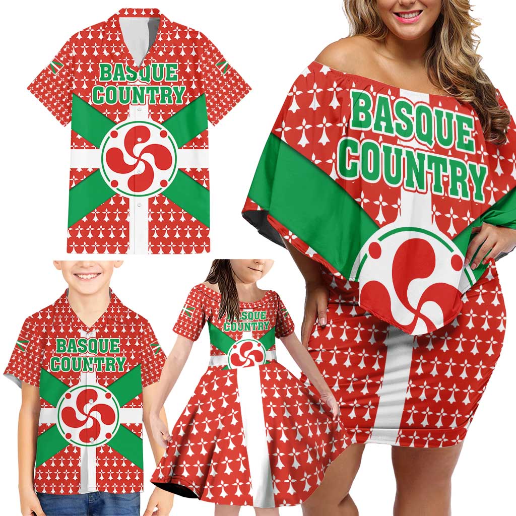 Basque Country Flag Family Matching Off Shoulder Short Dress and Hawaiian Shirt Autonomous Community of Spain - Wonder Print Shop