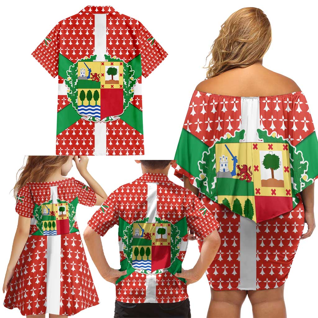 Basque Country Flag Family Matching Off Shoulder Short Dress and Hawaiian Shirt Autonomous Community of Spain - Wonder Print Shop