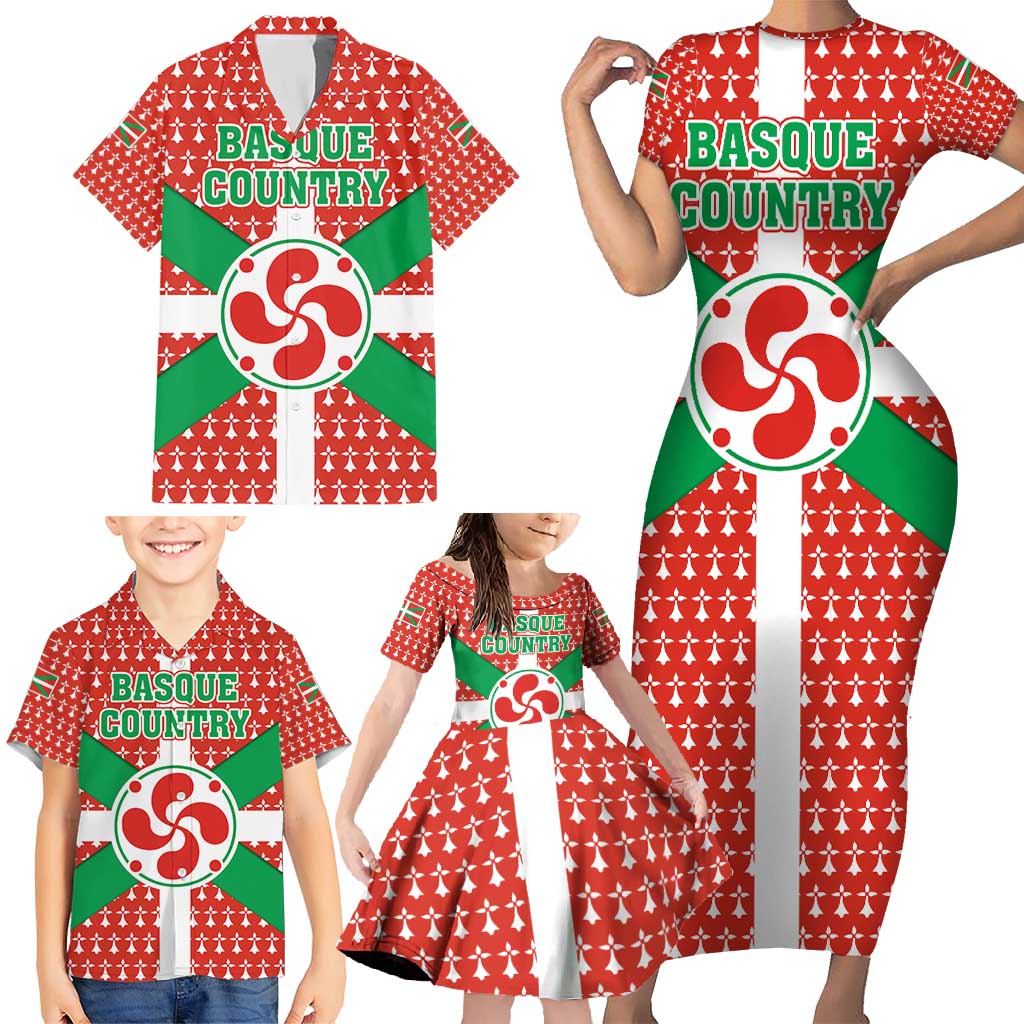 Basque Country Flag Family Matching Short Sleeve Bodycon Dress and Hawaiian Shirt Autonomous Community of Spain - Wonder Print Shop