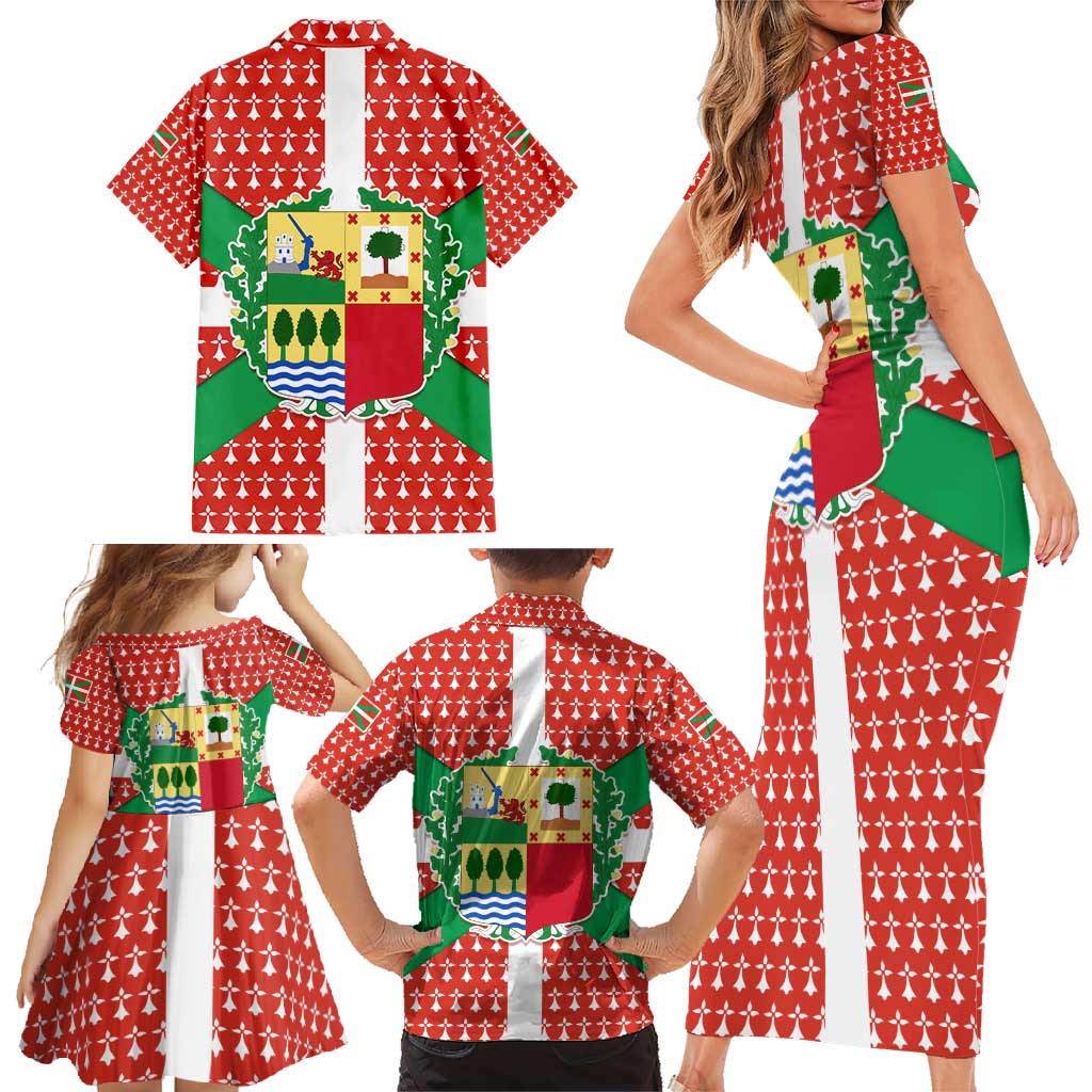 Basque Country Flag Family Matching Short Sleeve Bodycon Dress and Hawaiian Shirt Autonomous Community of Spain - Wonder Print Shop