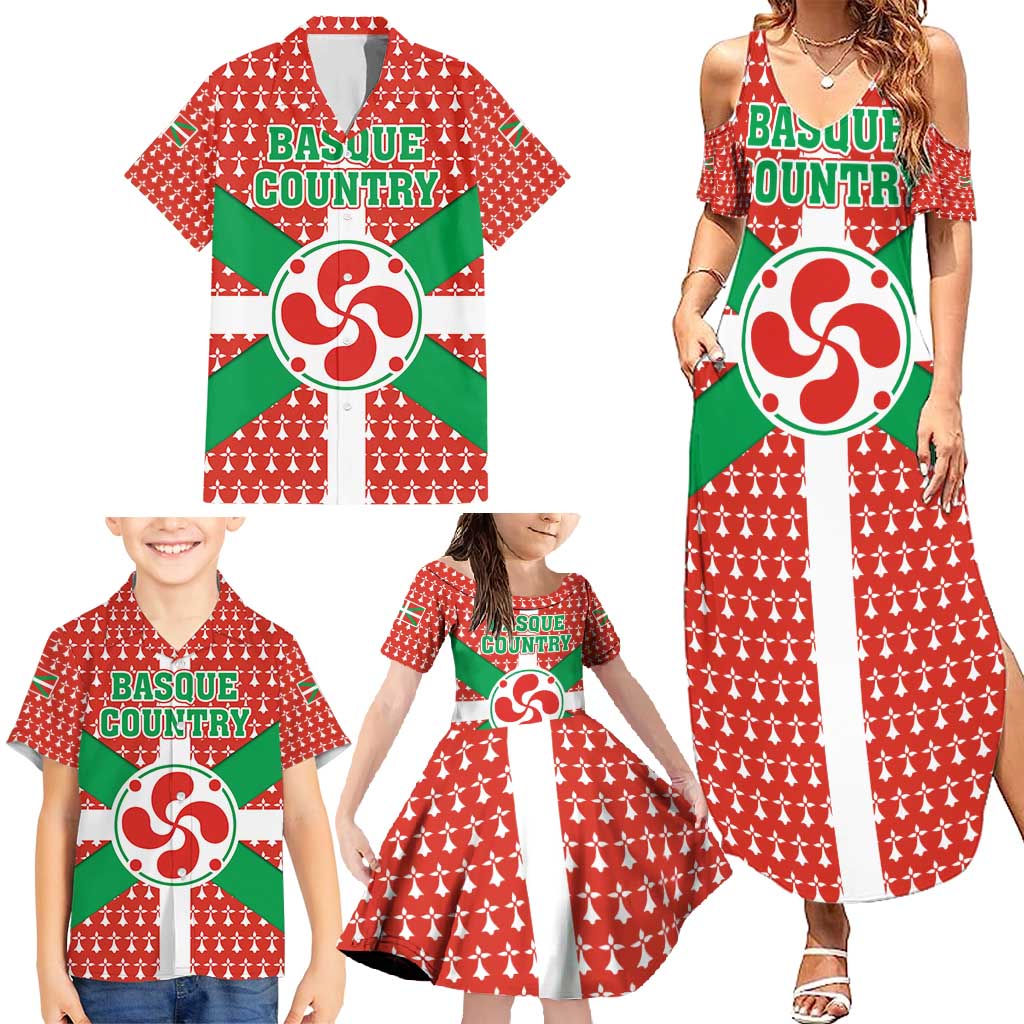 Basque Country Flag Family Matching Summer Maxi Dress and Hawaiian Shirt Autonomous Community of Spain - Wonder Print Shop