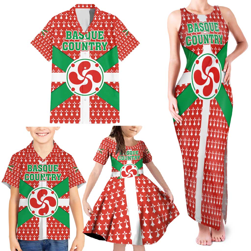 Basque Country Flag Family Matching Tank Maxi Dress and Hawaiian Shirt Autonomous Community of Spain - Wonder Print Shop