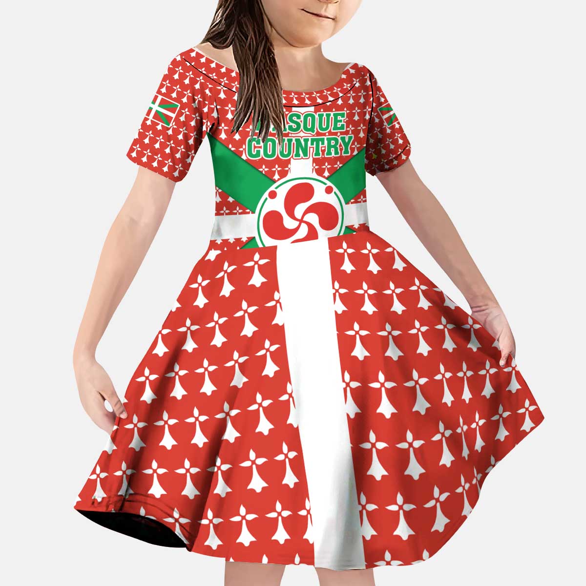 Basque Country Flag Kid Short Sleeve Dress Autonomous Community of Spain - Wonder Print Shop