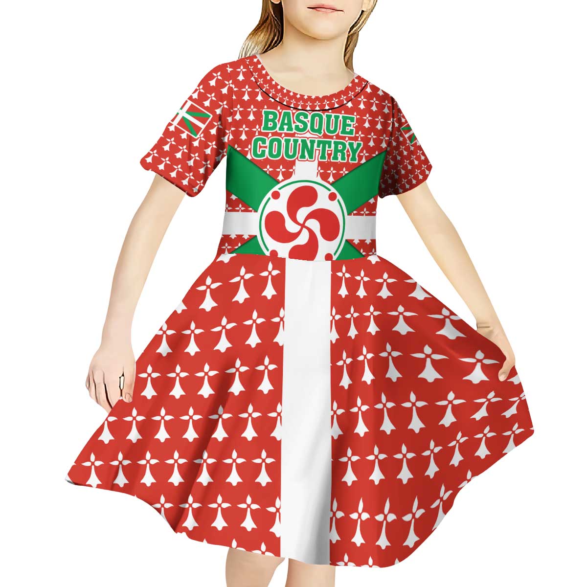 Basque Country Flag Kid Short Sleeve Dress Autonomous Community of Spain - Wonder Print Shop