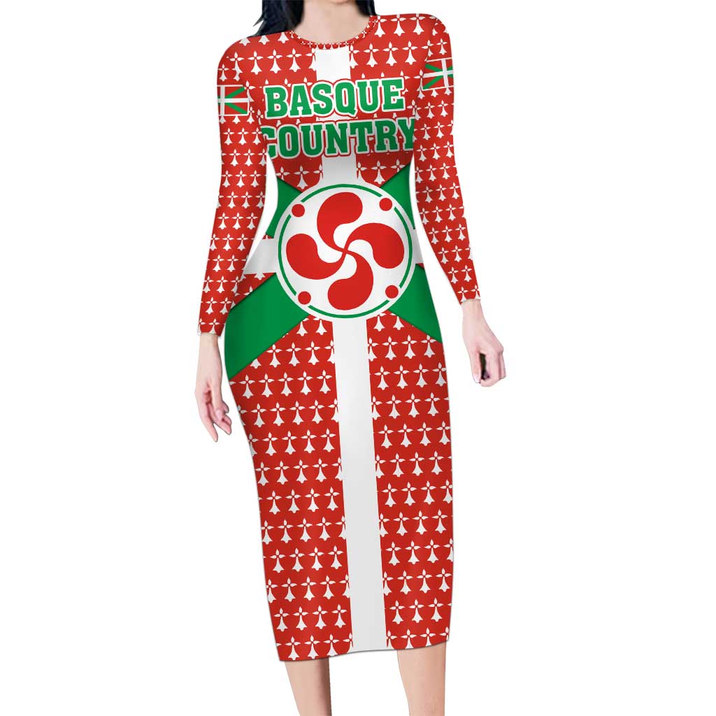 Basque Country Flag Long Sleeve Bodycon Dress Autonomous Community of Spain - Wonder Print Shop