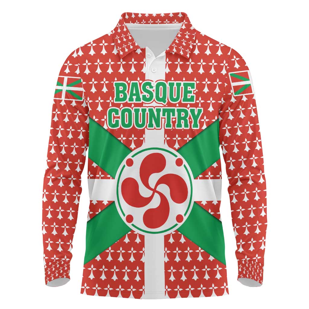 Basque Country Flag Long Sleeve Polo Shirt Autonomous Community of Spain - Wonder Print Shop