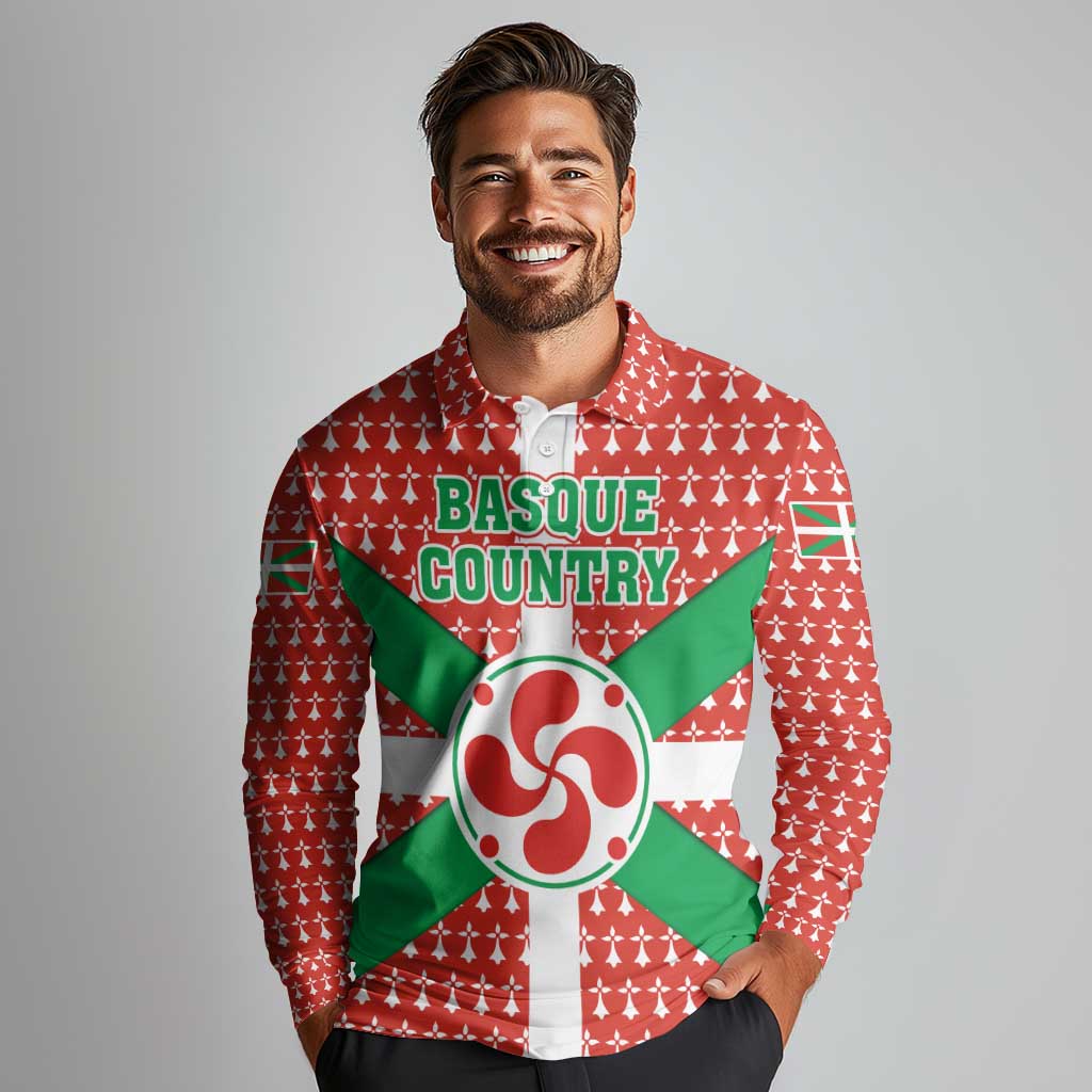 Basque Country Flag Long Sleeve Polo Shirt Autonomous Community of Spain - Wonder Print Shop