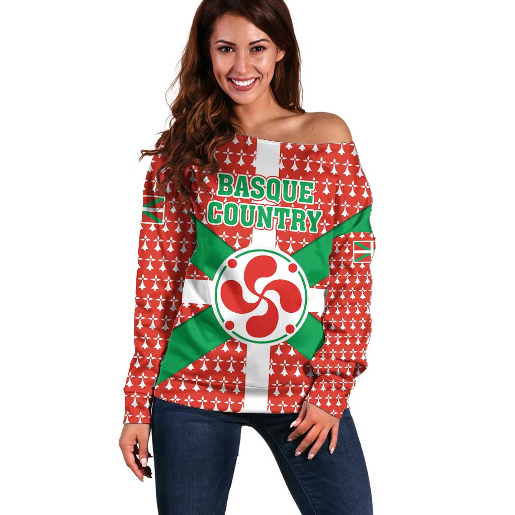 Basque Country Flag Off Shoulder Sweater Autonomous Community of Spain - Wonder Print Shop