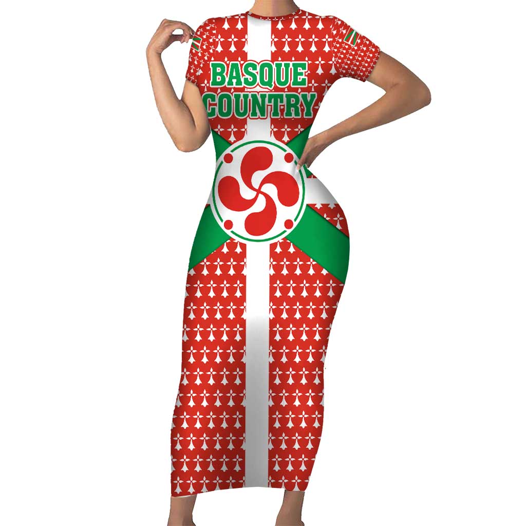 Basque Country Flag Short Sleeve Bodycon Dress Autonomous Community of Spain - Wonder Print Shop