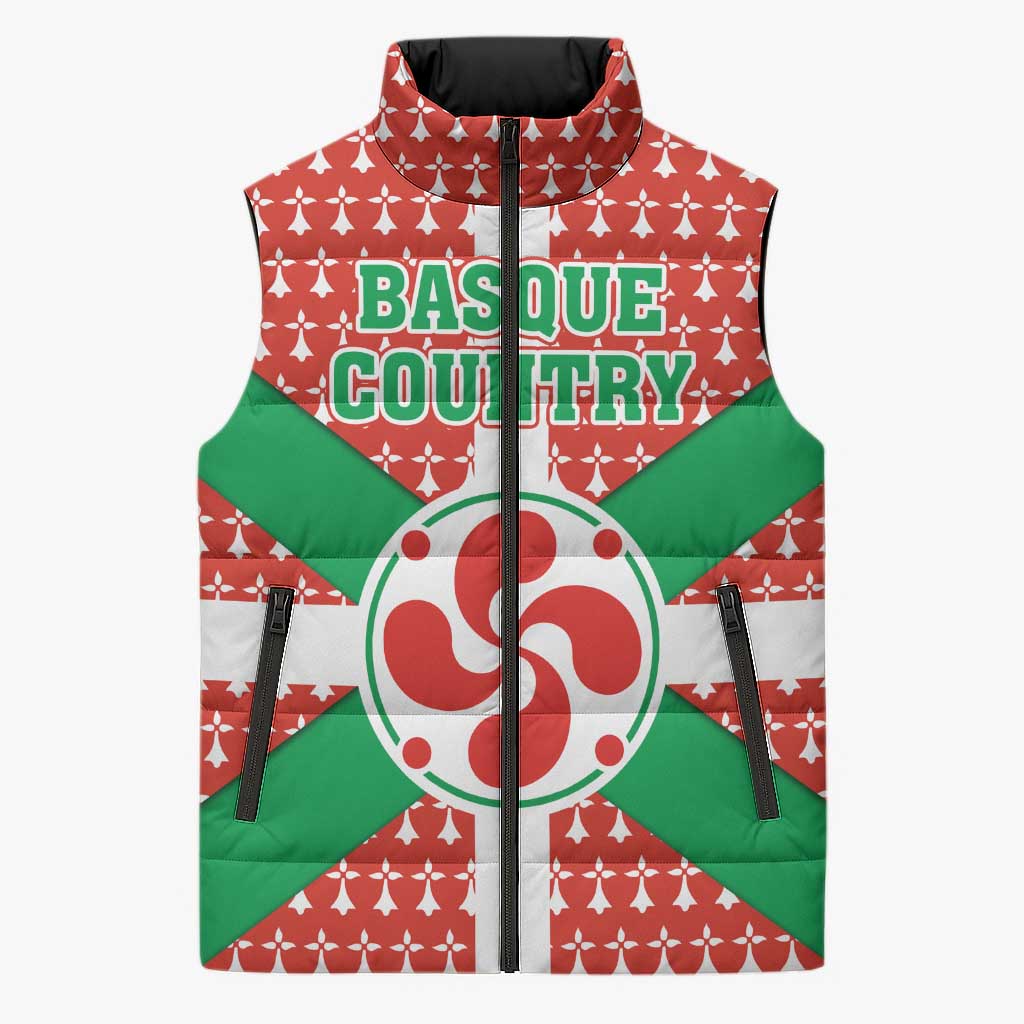 Basque Country Flag Sleeveless Puffer Jacket Autonomous Community of Spain - Wonder Print Shop