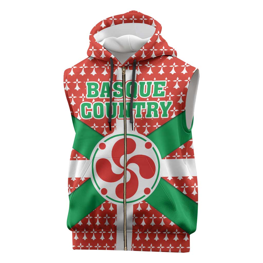 Basque Country Flag Sleeveless Zip Hoodie Autonomous Community of Spain - Wonder Print Shop