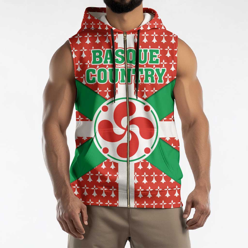 Basque Country Flag Sleeveless Zip Hoodie Autonomous Community of Spain - Wonder Print Shop