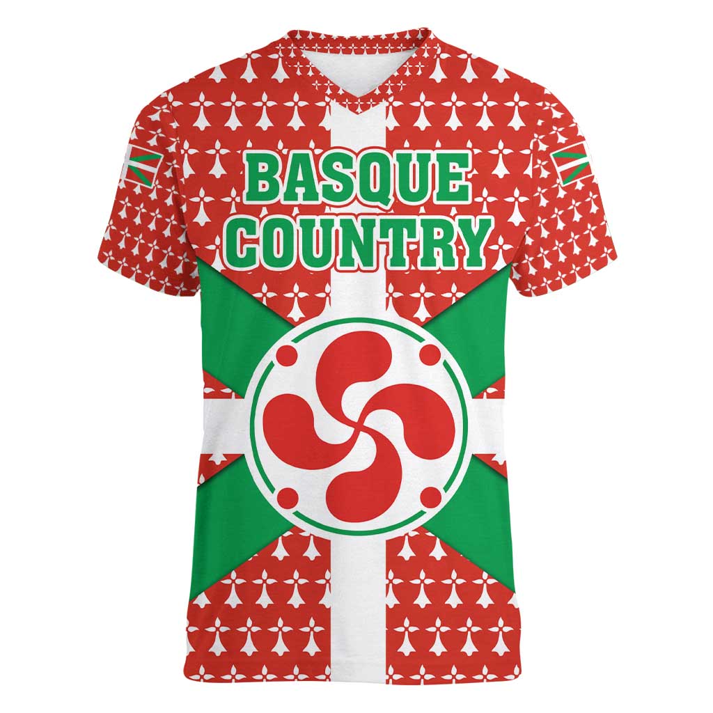 Basque Country Flag Women V-Neck T-Shirt Autonomous Community of Spain - Wonder Print Shop