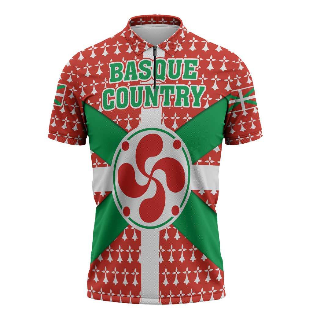 Basque Country Flag Zipper Polo Shirt Autonomous Community of Spain - Wonder Print Shop