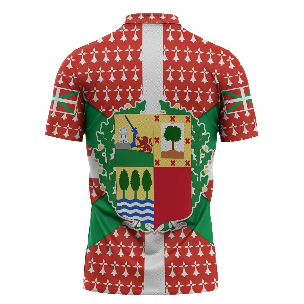 Basque Country Flag Zipper Polo Shirt Autonomous Community of Spain - Wonder Print Shop