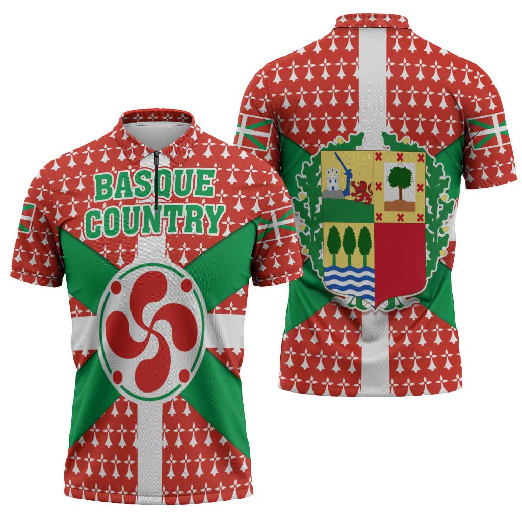 Basque Country Flag Zipper Polo Shirt Autonomous Community of Spain - Wonder Print Shop