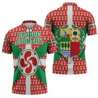 Basque Country Flag Zipper Polo Shirt Autonomous Community of Spain - Wonder Print Shop