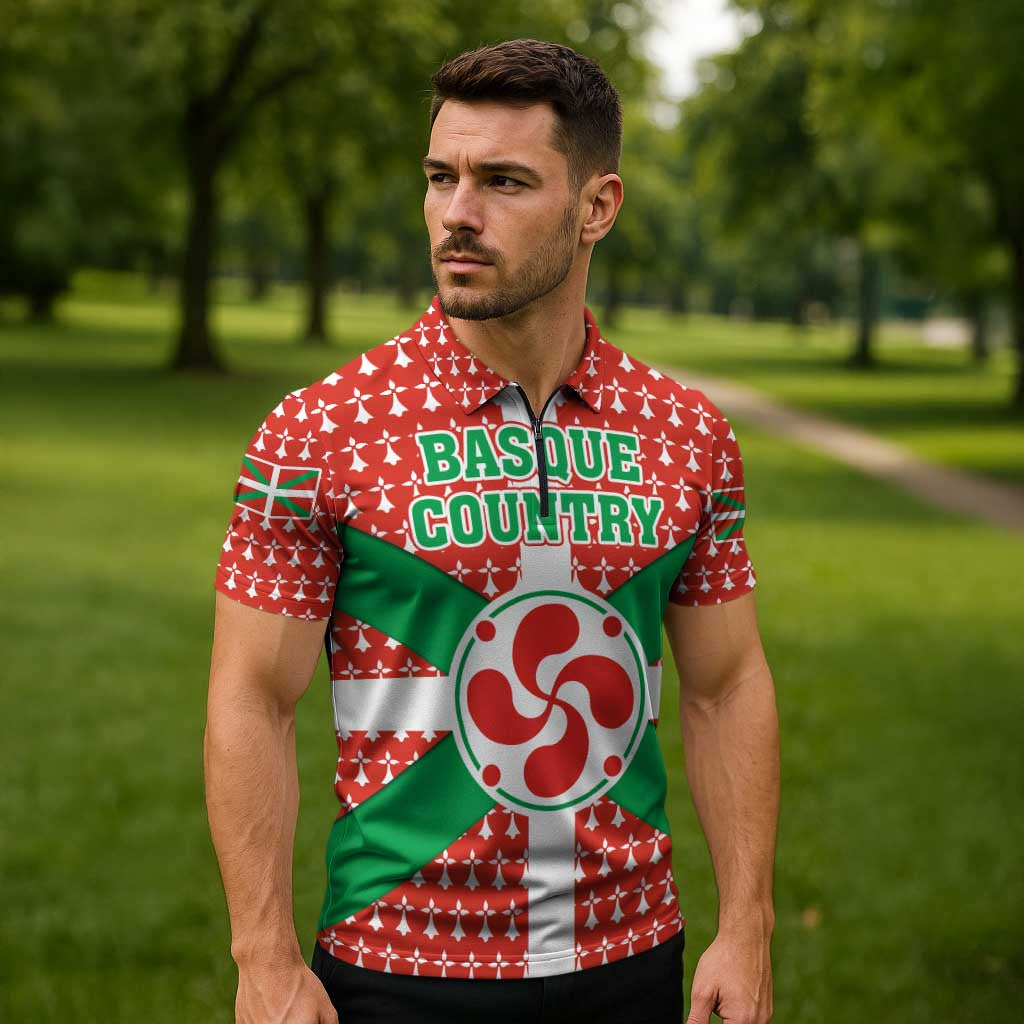 Basque Country Flag Zipper Polo Shirt Autonomous Community of Spain - Wonder Print Shop