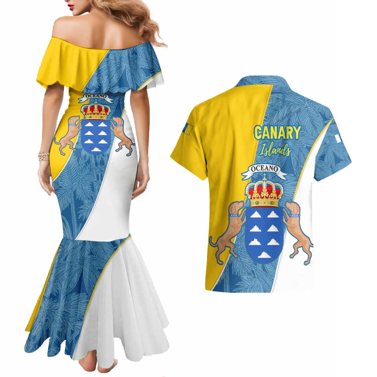 Canary Islands Flag Couples Matching Mermaid Dress and Hawaiian Shirt Autonomous Community of Spain - Wonder Print Shop