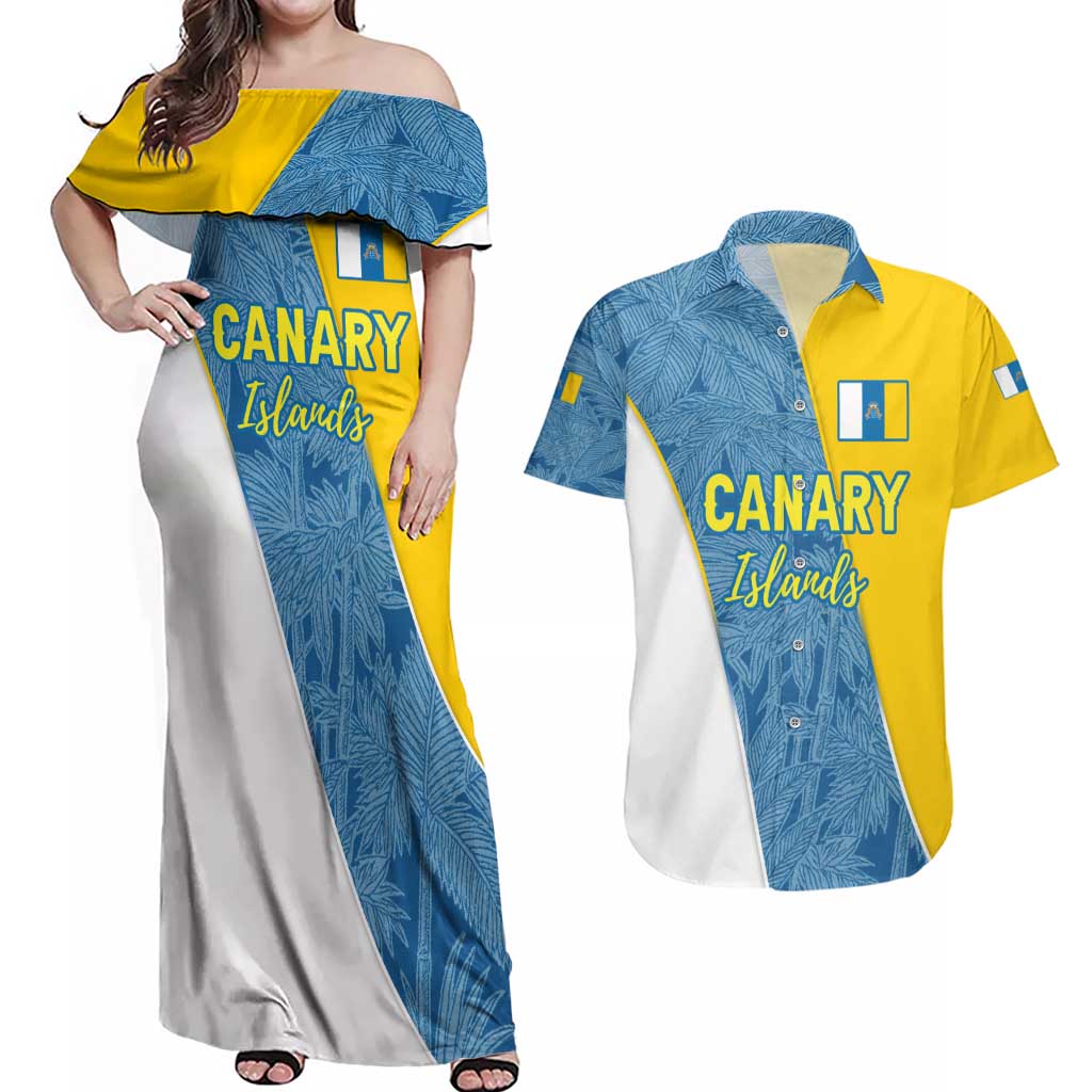 Canary Islands Flag Couples Matching Off Shoulder Maxi Dress and Hawaiian Shirt Autonomous Community of Spain - Wonder Print Shop