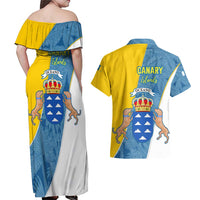Canary Islands Flag Couples Matching Off Shoulder Maxi Dress and Hawaiian Shirt Autonomous Community of Spain - Wonder Print Shop
