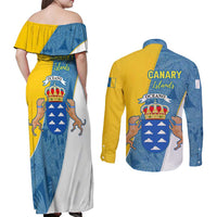 Canary Islands Flag Couples Matching Off Shoulder Maxi Dress and Long Sleeve Button Shirt Autonomous Community of Spain - Wonder Print Shop