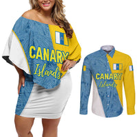 Canary Islands Flag Couples Matching Off Shoulder Short Dress and Long Sleeve Button Shirt Autonomous Community of Spain - Wonder Print Shop