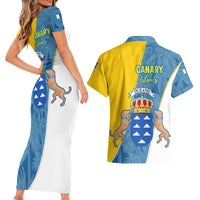 Canary Islands Flag Couples Matching Short Sleeve Bodycon Dress and Hawaiian Shirt Autonomous Community of Spain - Wonder Print Shop