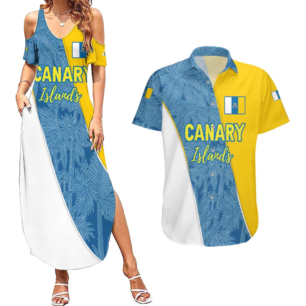 Canary Islands Flag Couples Matching Summer Maxi Dress and Hawaiian Shirt Autonomous Community of Spain - Wonder Print Shop
