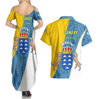 Canary Islands Flag Couples Matching Summer Maxi Dress and Hawaiian Shirt Autonomous Community of Spain - Wonder Print Shop