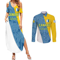Canary Islands Flag Couples Matching Summer Maxi Dress and Long Sleeve Button Shirt Autonomous Community of Spain - Wonder Print Shop