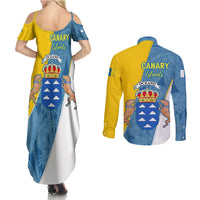 Canary Islands Flag Couples Matching Summer Maxi Dress and Long Sleeve Button Shirt Autonomous Community of Spain - Wonder Print Shop