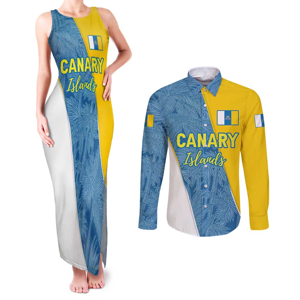 Canary Islands Flag Couples Matching Tank Maxi Dress and Long Sleeve Button Shirt Autonomous Community of Spain - Wonder Print Shop
