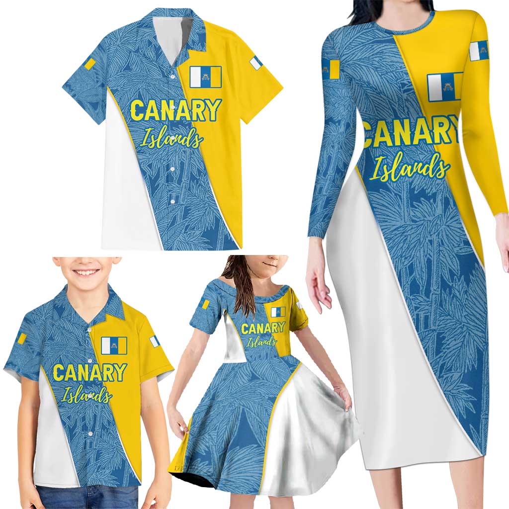Canary Islands Flag Family Matching Long Sleeve Bodycon Dress and Hawaiian Shirt Autonomous Community of Spain - Wonder Print Shop